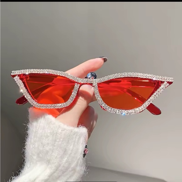 Red Rhinestone Cat-Eye Sunglasses - Picture 2 of 3
